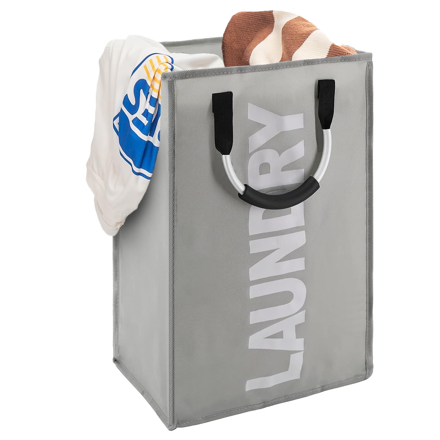 FB FunkyBuys Collapsible Laundry Baskets, Large Washing Basket for Laundry, Easy to Carry Laundry Bag for Bedroom, Clothes Hamper for Kids Room, Bathroom, Nursery, and Utility Room (Light Grey)