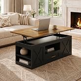 kepptory 40" Lift Top Coffee Table with Storage, Brown&amp;Black | 4 in 1 Multi-Function Lifting Top Coffee Tables, Storage Drawers, Hidden Compartmen, 4 Open Storage Shelves, Safe Corner