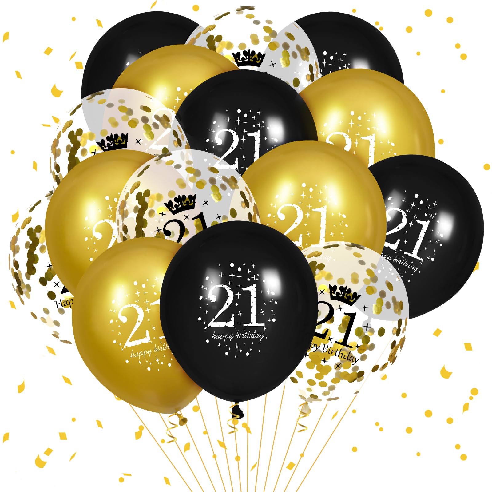 Photo 1 of 15 Pcs Black Gold Happy 21st Birthday Balloons for Men Women Party Decorations, Black Gold Anniversary Party Supplies