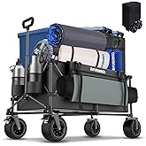 FUNDANGO Collapsible Wagon Cart, 330lbs Foldable Wagon Heavy Duty Folding Wagon Beach Cart with All-Terrain Big Wheels & Side