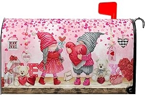 GRANBEY Valentine's Day Mailbox Covers Magnetic Sweet Gnomes Humor Pink Mailbox Cover Loving Heart Mailbox Covers Magnetic Standard Size 25.5x21 Inch for Home Outdoor Garden Decorations