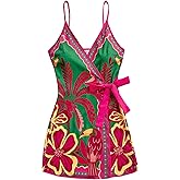 SOLY HUX Women's Tropical Print Mini Dress Summer Wrap V Neck Bow Tie Vacation Dresses