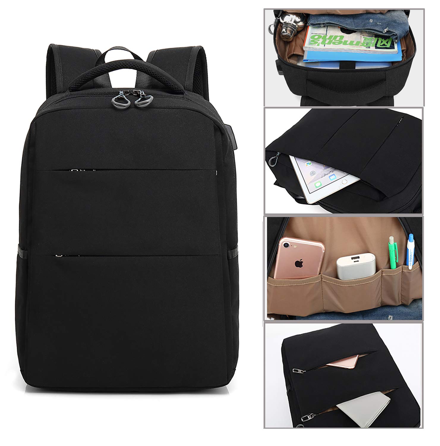 Business Travel Backpack, Laptop Backpack with USB Charging Port for Men Womens Boys Girls, Anti-Theft Water Resistant College School Bookbag Computer Backpack Fits 15.6 Inch Laptop & Notebook