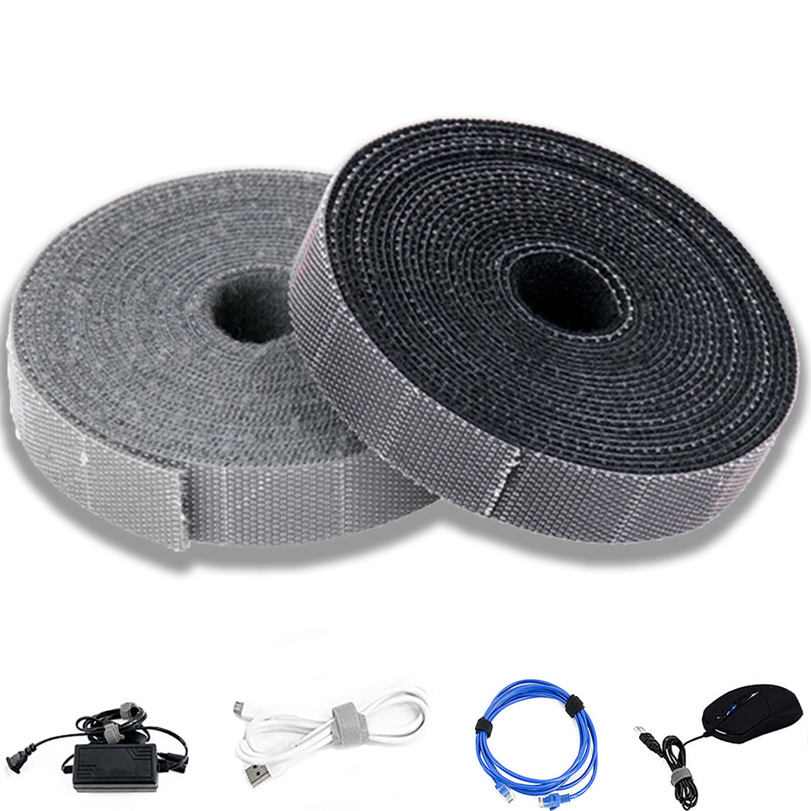 YUDANSI Cable Straps For Wire Management (10m Hand Tear Free Cut Length Reusable)(PC Cable Management For Home Work) Cable Ties