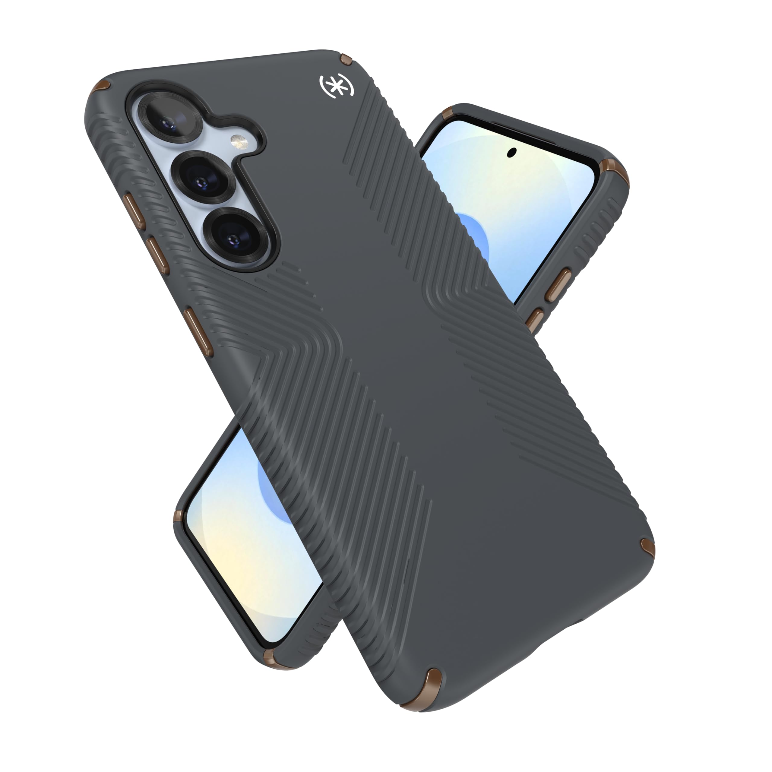 Speck Samsung Galaxy S25 Case – Presidio 2 Grip + Magnet, 13-Foot Drop Protection, No-Slip Grips, Raised Bezel, Enhanced Buttons, Charcoal Grey/Cool Bronze