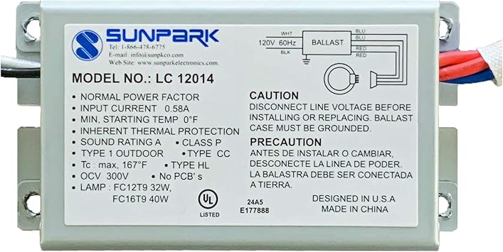 sunpark lc 12014 lc12014t balastro electronico para un fc12t9 fc16t9 o lampara 38 w 2d por sunpark lc12014t