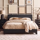 Allewie Queen Size Faux Leather Bed Frame, Adjustable Headboard, Black | Platform Bed with Heavy Duty Mattress Foundation, Noise-Free, Easy Assembly, Wood Slat Support, No Box Spring Needed