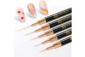 UNA GELLA Metallic Nail Art Brushes, Liner Pens Set 5Pcs Black Color For Nail Art Gel Polish - Thin Detail Nail Art Design Painting Brush Set For Nails Gel Fine Drawing Nail Tools Sizes 7/9/11/15/25mm