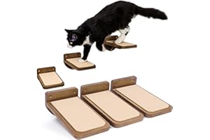 INICIO Cat Wall Steps - Set of 3 Cat Wall Stairs for Cats to Climb with Fixtures, 8.7"x4.7" - Floating Steps for Climbing or 