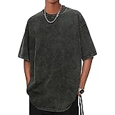 Aelfric Eden Mens Oversized Vintage T Shirts Acid Wash Cotton Solid Tee Shirt Drop Shoulder Streetwear Basic Tees Tops A-Dark Grey
