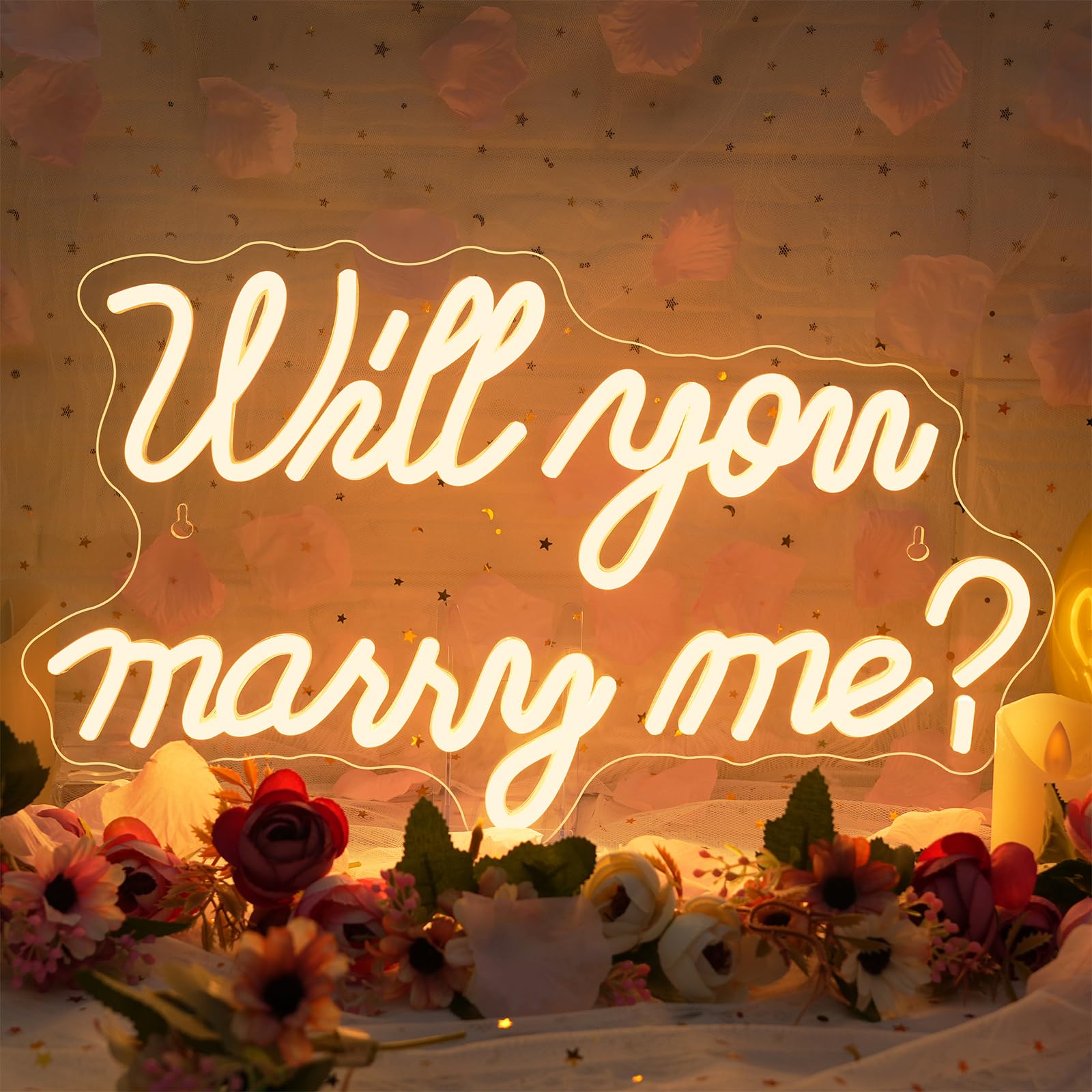 wanxing Will You Marry Me Neon Sign for Wall Decor Wedding LED Letters Neon Sign Powered by USB Light Sign for Proposal Decorations Wedding Party Valentines Day Girlfriend(Warm)