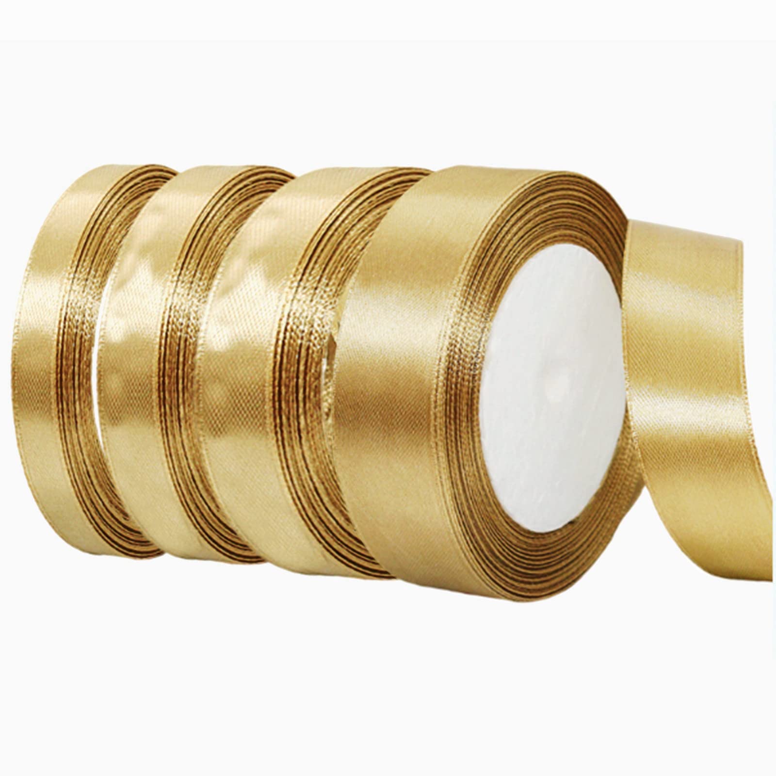 4 Rolls 10/15/20/25mm Gold Ribbon Thick Christmas Ribbon for Gift Wrapping 22m, Thick Red Satin Ribbon for Christmas Wedding Xmas Cake Gift Wrapping Hair Bow Bouquet Crafts Decorations