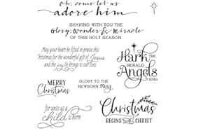 BRIARTW Xmas Christmas Greetings Words Phrases Soft Rubber Gel Stamps for Card Making DIY Scrapbooking Decorations Merry Christmas, Glory to The Newborn King for Unto us a Child is Born,Christmas Begins with