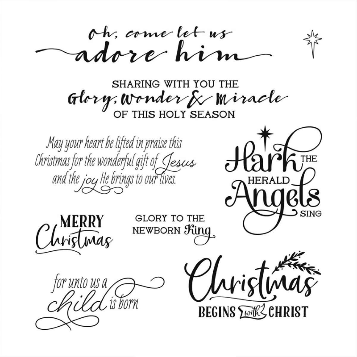 Xmas Greetings Words Phrases Soft Rubber Gel Stamps for Card Making DIY Scrapbooking Decorations Merry Christmas, Glory to The Newborn King, Christmas Begins