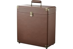 Costravio Vinyl Record Storage Case with Lock Record Organizer Box for 7/10/12 Inch 30+ Single Records Water Resistant Collapsible Storage Crate with Lid Handle for Valuable Album Collection Brown