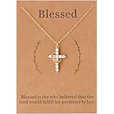 Lcherry Crown Cross Necklace for Women - Gold plated Faith Cross Necklace Christian Baptism First Communion Gifts for Women