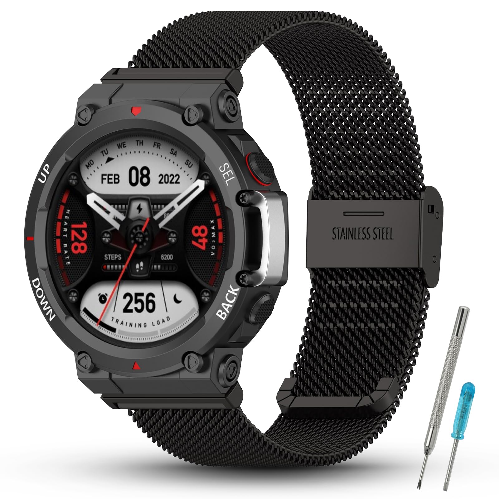 SenMore Compatible with Amazfit T-Rex 2, Stainless Steel Replacement Band for Amazfit T-Rex 2