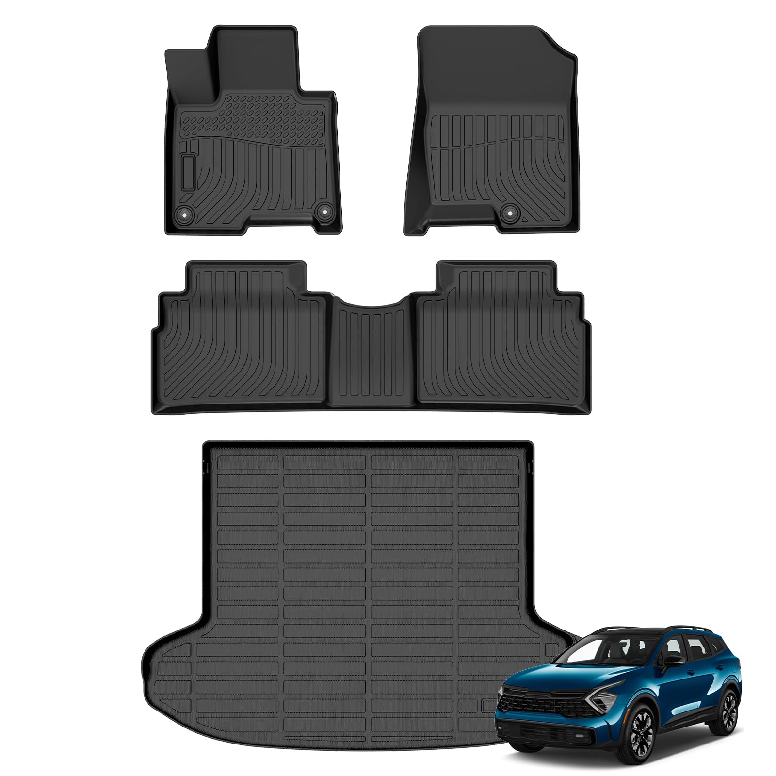 AZYT® Floor Mats & Cargo Liner Set for 2023 2024 2025 kia Sportage PHEV (Plug in Hybrid) All Weather Automotive TPE Floor Liners Set Anti-Slip Waterproof Accessories - Black Image