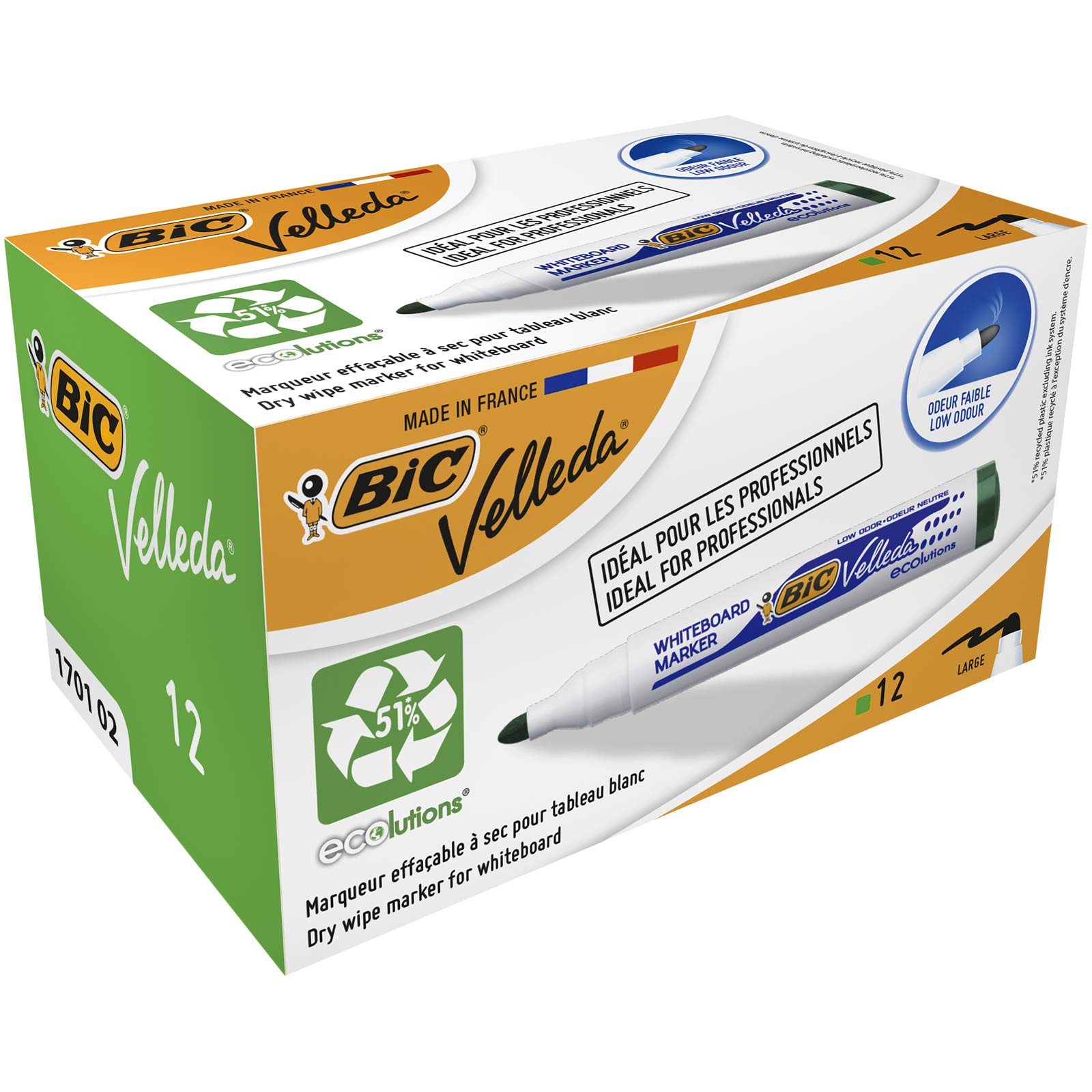Bic Velleda 1701 Ecolutions Whiteboard Pens, Green - Box Of 12 - Dry Erase Pens Whiteboards In School Or Office