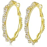 JINGDR Rhinestone Hoop Earrings for Women Sparkly Blingy Big Round Cubic Zirconia Loops Large Hypoallergenic Silver Earring Statement Lightweight Twisted Hoops Trendy Jewelry