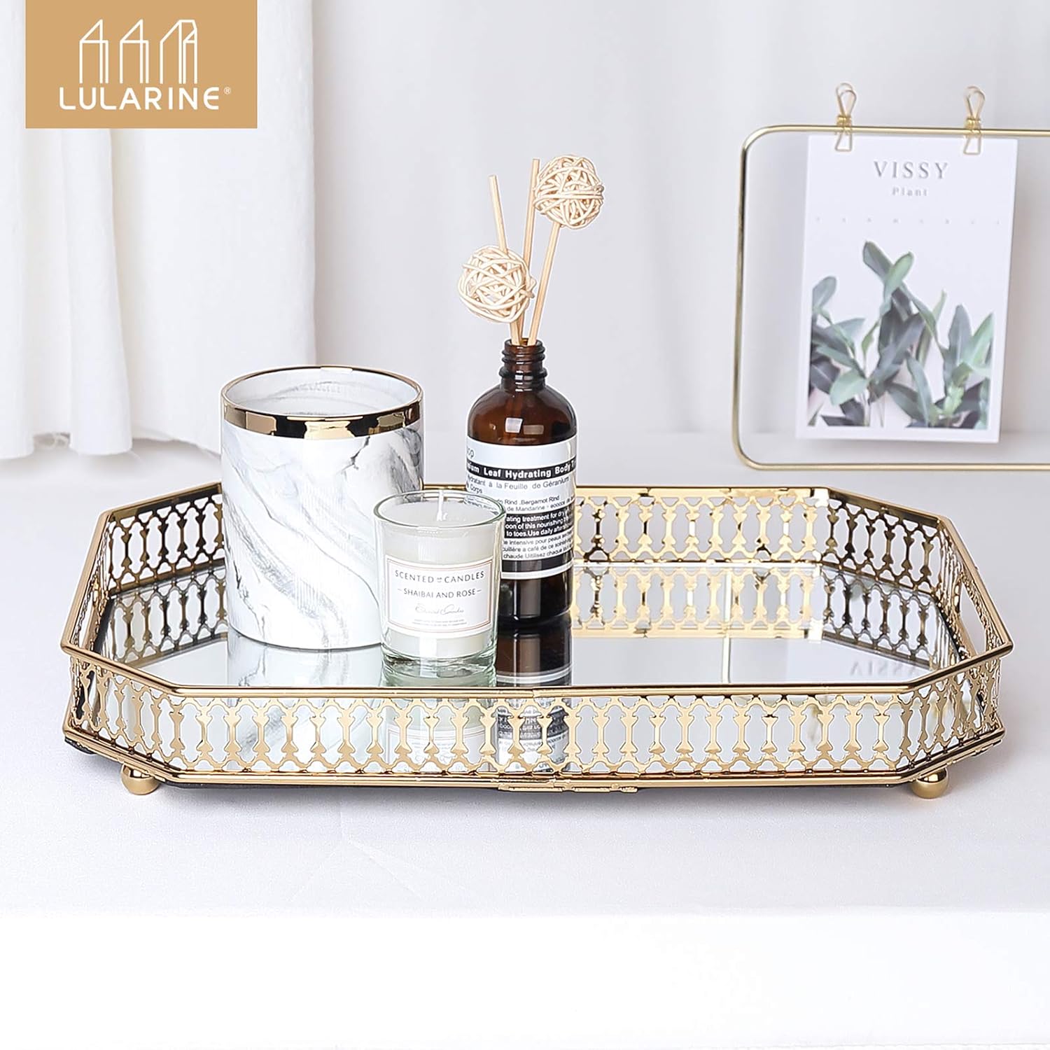 Amazon Com Gold Vanity Tray Decorative Mirror Tray For Home Kitchen Dining