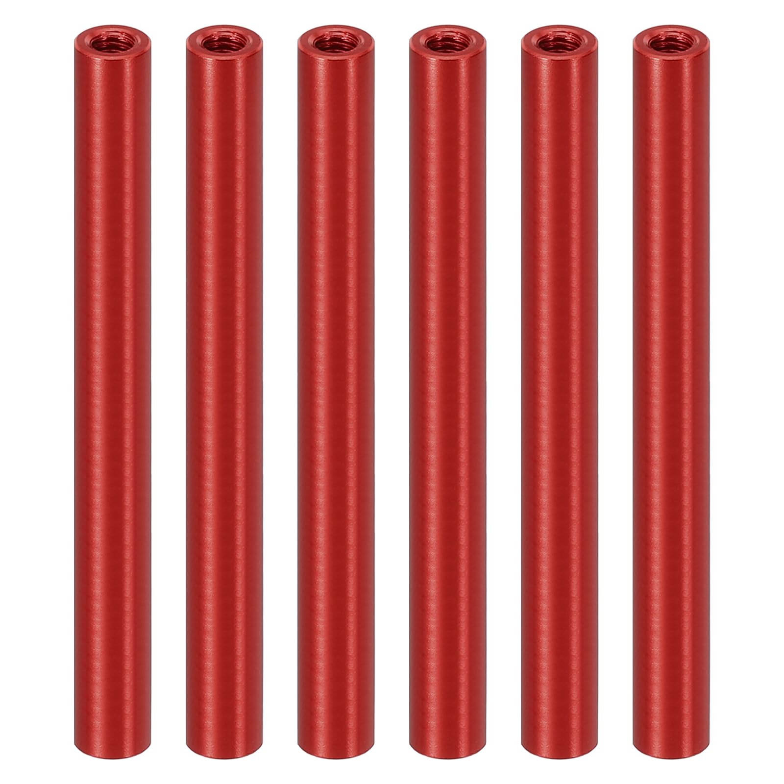 PATIKIL 6pcs M3 Metal Threaded Standoff Spacer Nuts, Round Aluminum Spacers Female Coupling Screws, 1/8" ID x 3/16" OD, Red, (60mm L)