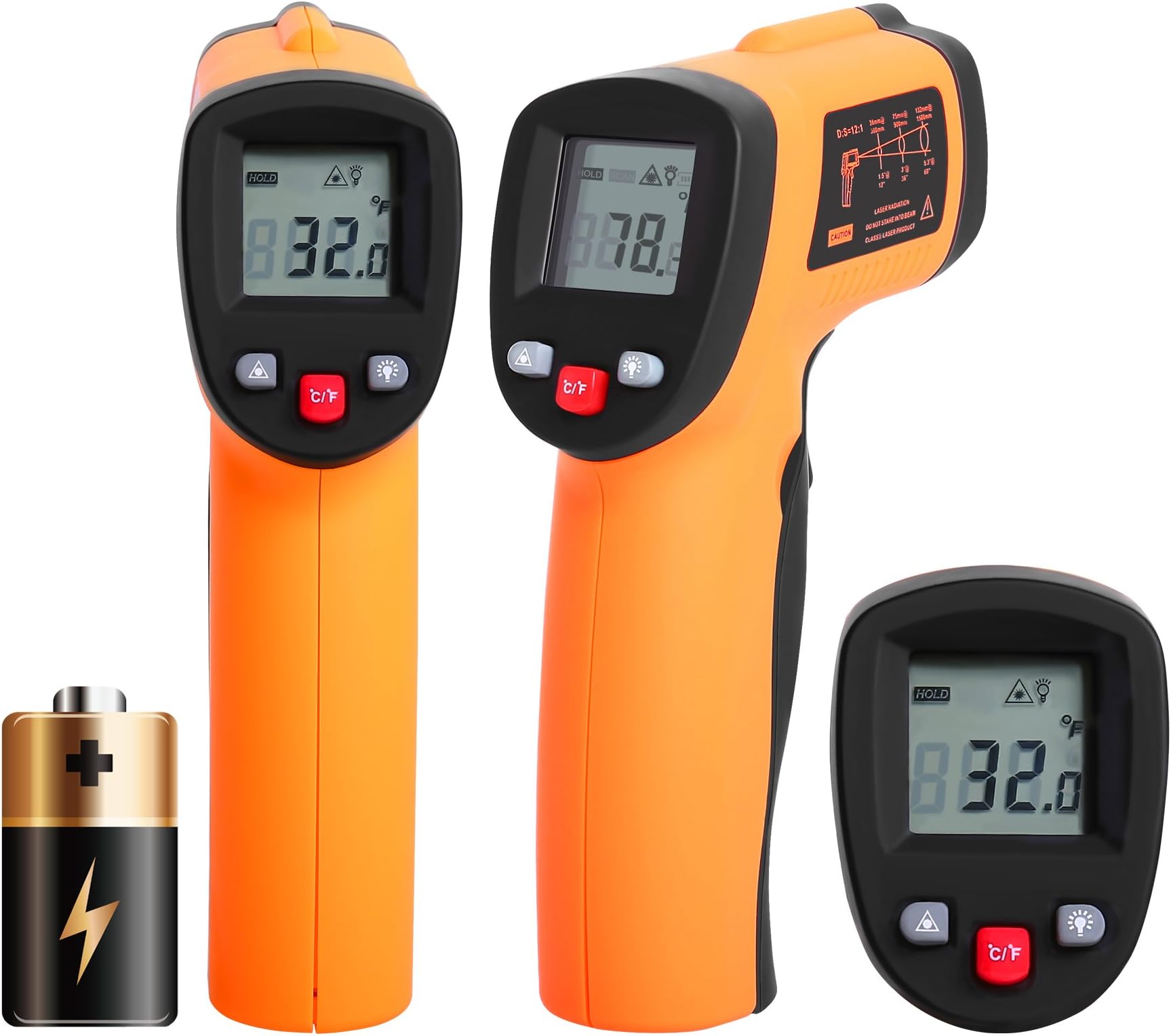 Infrared Thermometer, Koeson Laser Temperature Gun Digtal Infrared Thermometer with Bright LCD Display & LED Backlight, Yellow