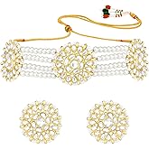 Aheli Kundan Beads Studded Choker Necklace & Stud Earrings Set Ethnic Traditional Bharatanatyam jewellery set Gift for Women