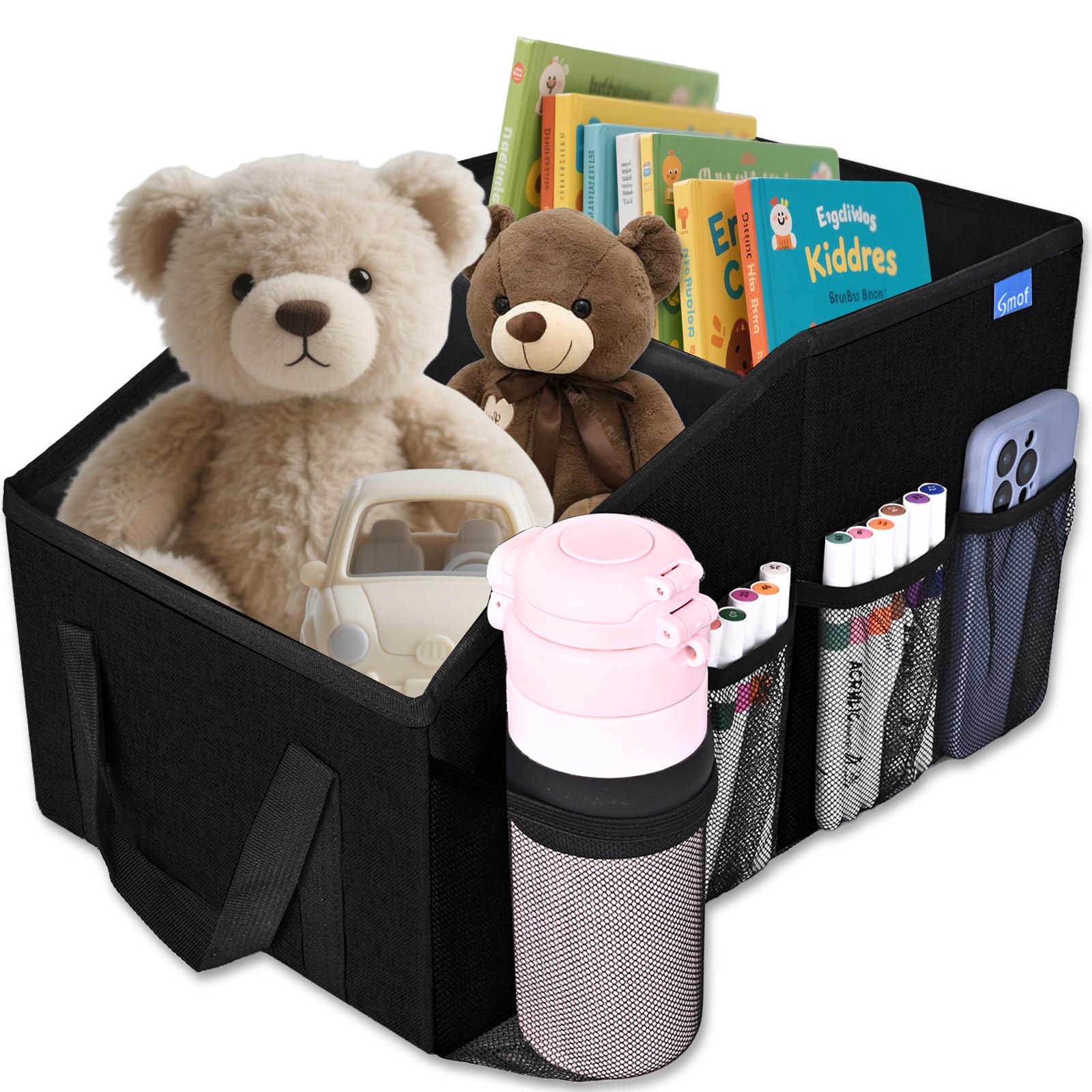 Ldex Car Seat Organizer for Back Seat Front Seat Between Seats,Car Storage Organizer for Kids with Multi- Pockets,Collapsible,cup Holders, Removable Dividers(Black)