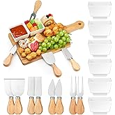 Patelai 16 Pcs Charcuterie Board Bamboo Square, Mini Cheese Cutting Board and White Ceramic Bowl Stainless Cheese Knives Forks Set Gift for mother's Day Anniversary Housewarming Wedding