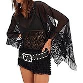 Womens Sheer Poncho Top See Through Mesh Cover Up Chiffon Flowy Tops