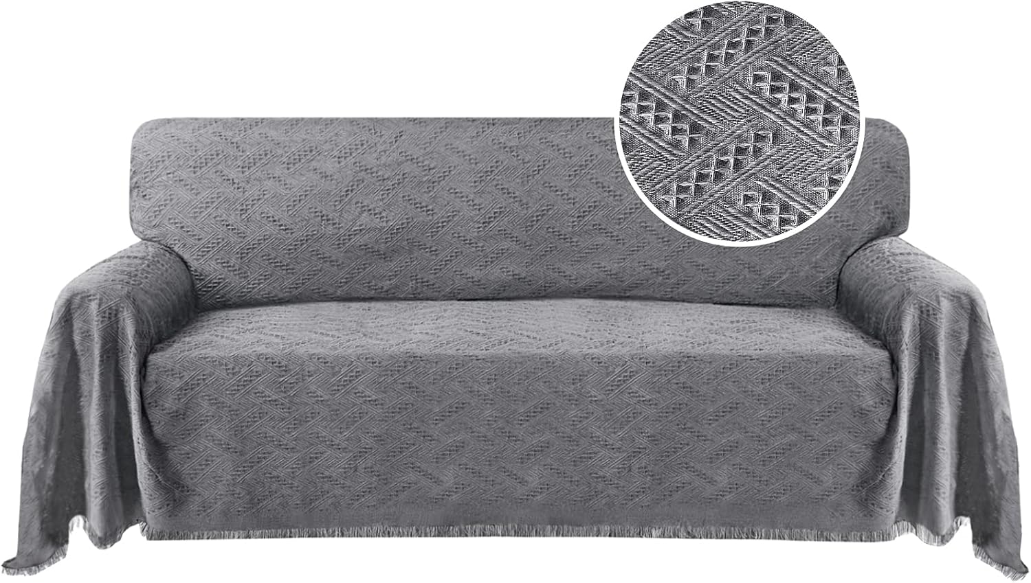 Slipcovers - Cotton Sofa Cover Couch Cover Grey Couch Protector Sofa Throw Cover for Couches Washable Sectional Sofa Couch Covers for Dogs Feature Geometrical Woven Jacquard Fabric (91