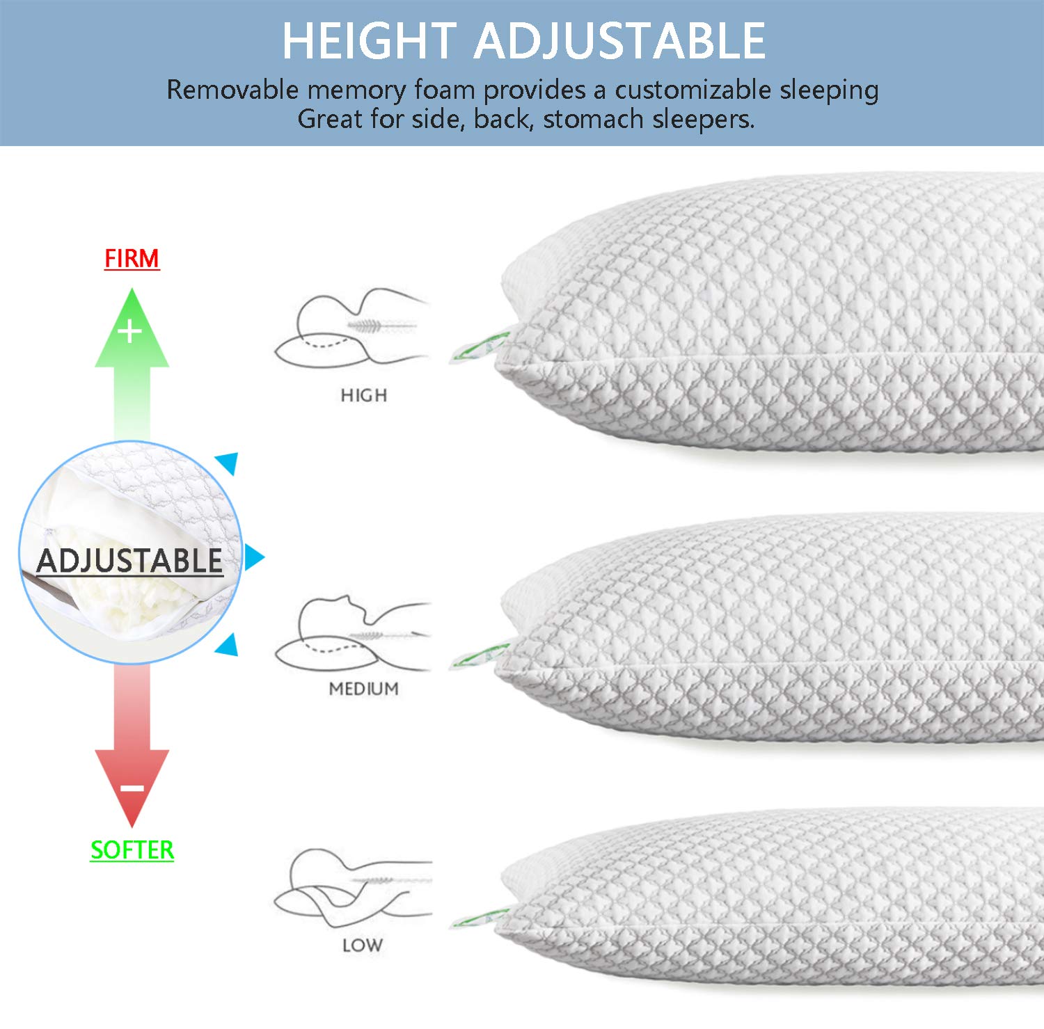 KUNPENG Shredded Memory Foam Pillows for Sleeping Cooling Bed Pillow