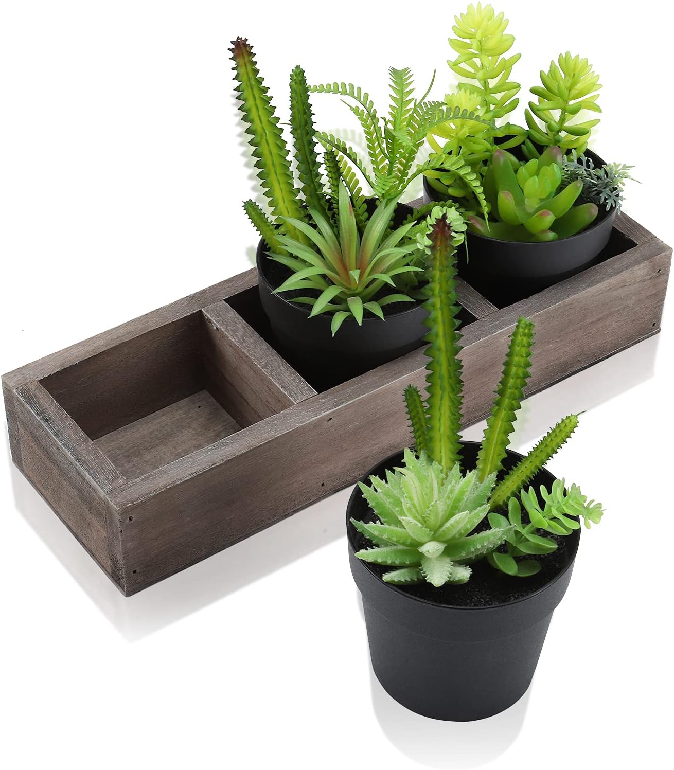Remittur Set of 3 Small Fake Plants with Wooden Planter Box, Artificial Plants for Home Decor Indoor, Mini Faux Plants Indoor for Living Room Decor, Fake Plants Decor for Your Home and Office