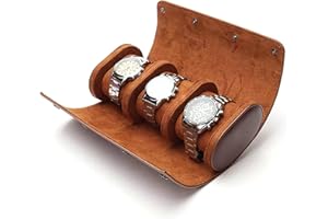 LONGJET CRAFTING THE CORE LJ Longjet Watch Travel Case for Men Portable Watch Roll Organizer Box with Removable Velvet Pillow Holder (Brown)