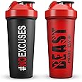 Jeela Sports 2 Pack Protein Shaker Bottles, 24 Oz, Leakproof, BPA-Free, Dishwasher Safe, Plastic, Ideal for Workouts, Gym, Smoothies