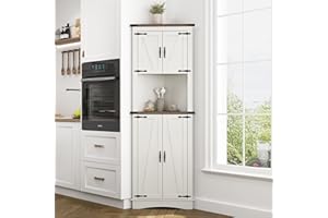 chartustriable 68" Tall Farmhouse Corner Cabinet, Corner Storage Cabinet with 4 Doors and Adjustable Shelves, Tall Barn Door Cabinets with 5 Storage Shelves, for Kitchen, Bathroom, Antique White