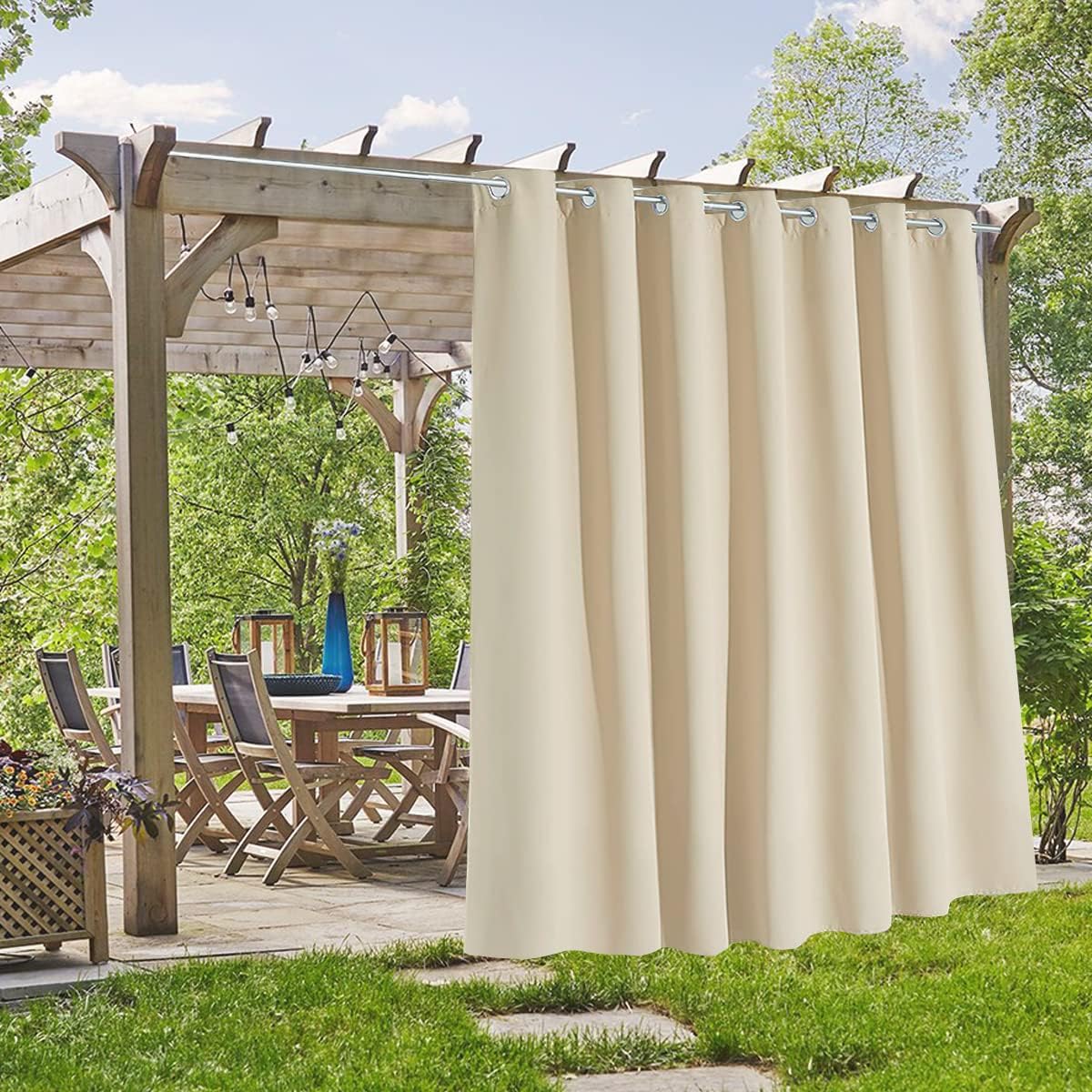 Outdoor Curtains - SOFJAGETQ Extra Wide Indoor Outdoor Curtains for Patio Waterproof, 100 x 84 inch Room Divider and Sliding Door Blackout Thermal Insulated Drapes, Privacy for Porch Backyard, 1 Panel, Cream Beige