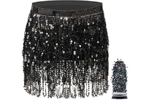 Funcredible Mini Skirt - Sequin Sparkly Skirt - Hula Skirt - Holographic Tassel Skirts