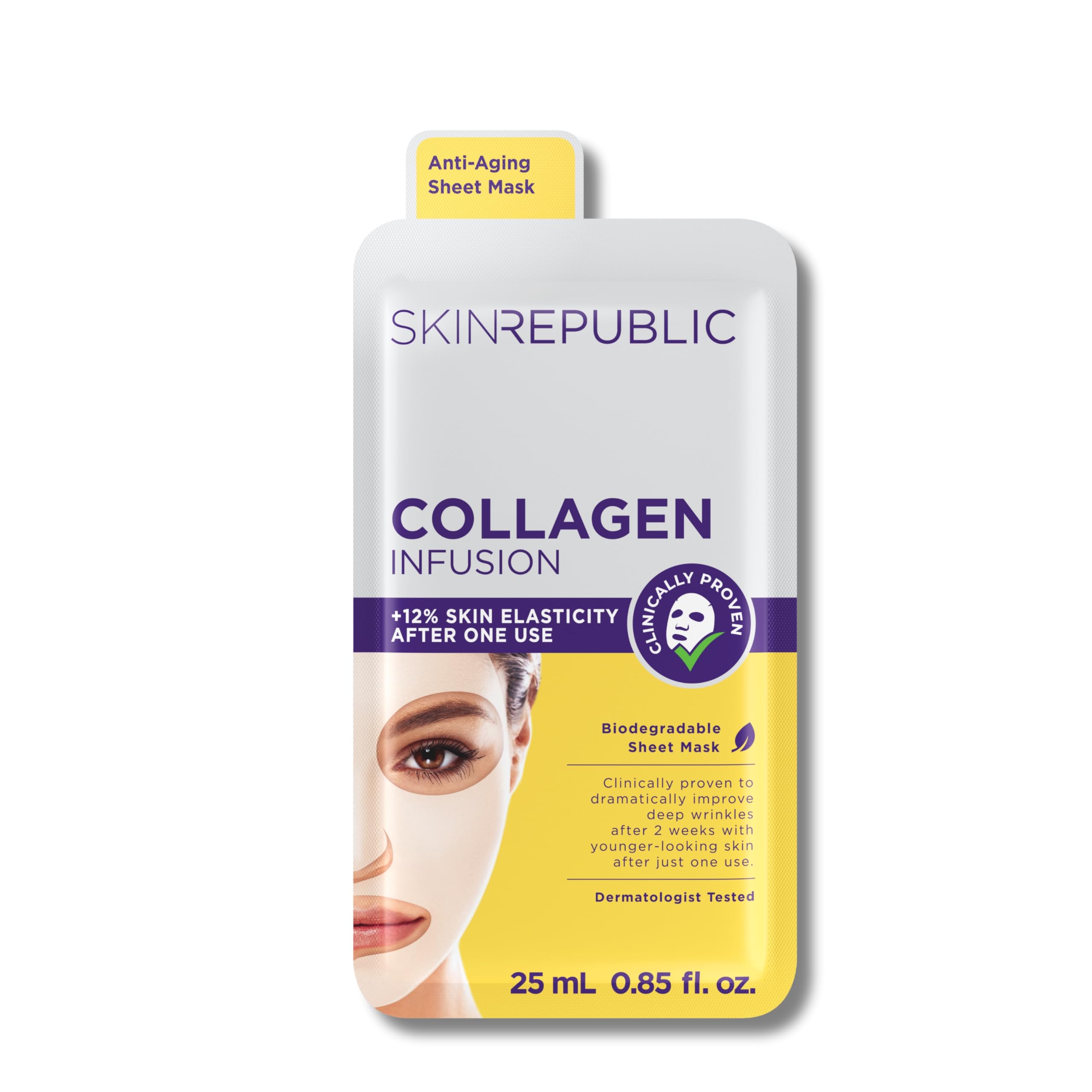 Skin Republic Collagen & Vitamin E Infusion Sheet Mask | Helps with Fine Lines & Wrinkles | For Younger-looking Skin | Made in Korea (Pack of 1) — image 1