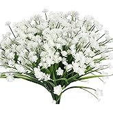 URSTOUD 6Bundles Artificial Flowers,Fake Greenery Faux Plastic Bushes Fake Shrubs UV Resistant No Fade Faux Plastic Plants for Wedding Hanging Bouquet Indoor Outdoor Home Garden Office(White)