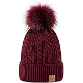 Alepo Womens Winter Beanie Hat, Warm Fleece Lined Knitted Soft Ski Cuff Cap with Pom Pom