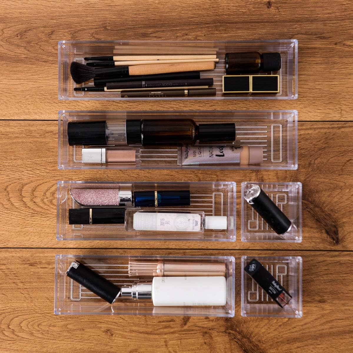 Clear Plastic Drawer Organizer Tray for Vanity Cabinet (Set of 10),Storage Tray for Makeup, Kitchen Utensils, Jewelries, and Gadgets: Home Improvement