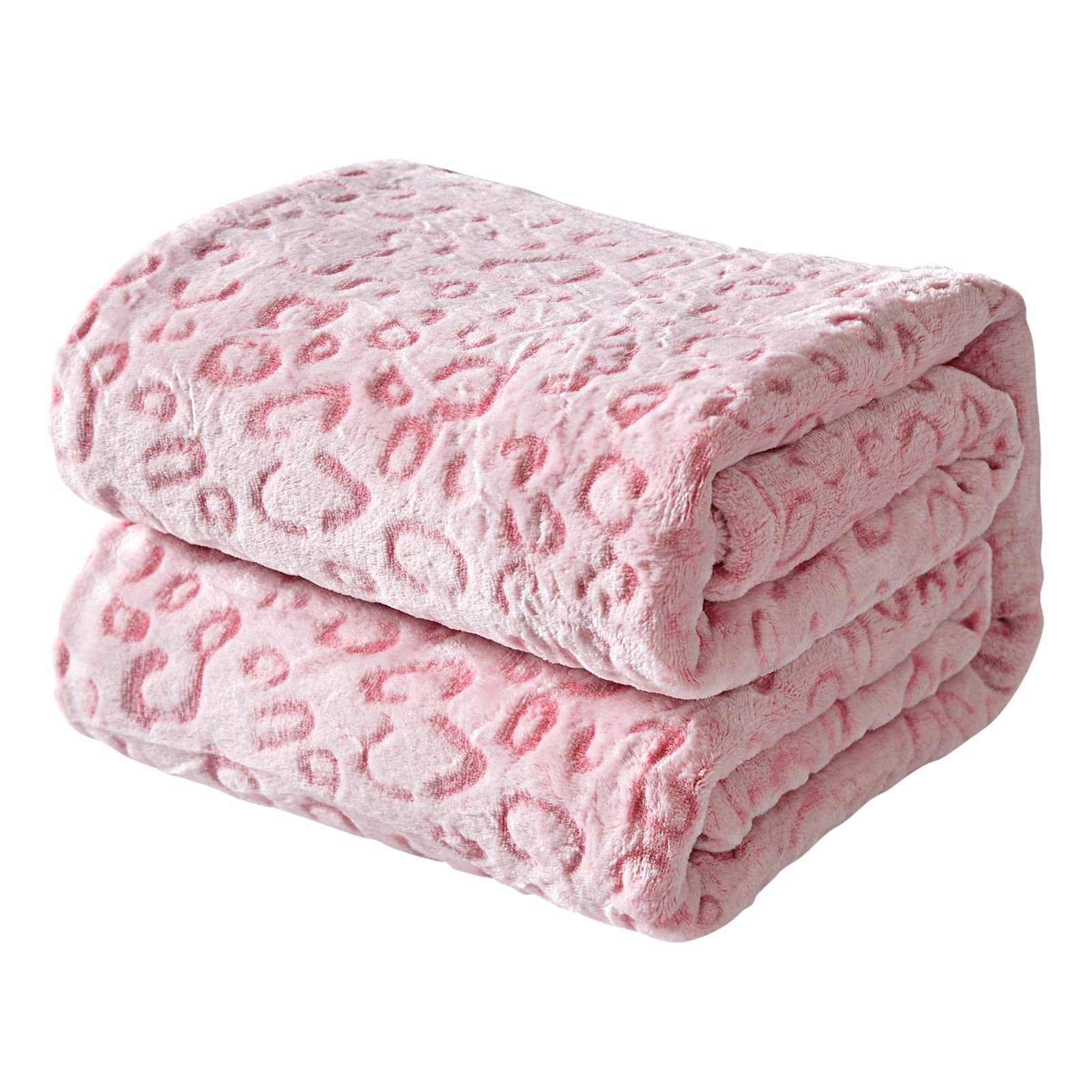 FY FIBER HOUSE Flannel Fleece Leopard Print Throw Blanket, Super Soft Lightweight Fluffy Throw for Couch, 150X200cm, Pink