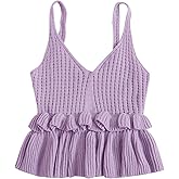 SweatyRocks Women's Casual Sleeveless Peplum Tops Ruffle Hem Cropped Knit Sweater Vests