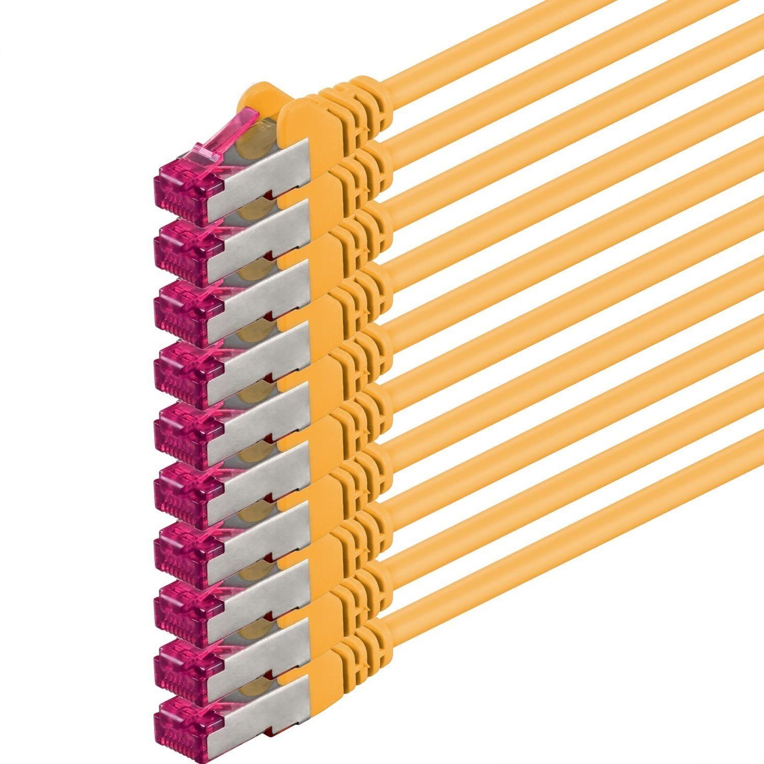 1aTTack.de 10m - yellow - 10 pieces - network cable CAT6a (10Gb/s) S-FTP CAT 6a Lankacable - GHMT certified PIMF 500 MHz Cat5 Cat5e Cat6 Cat6a Cat7 for switch, router, modem, Internet