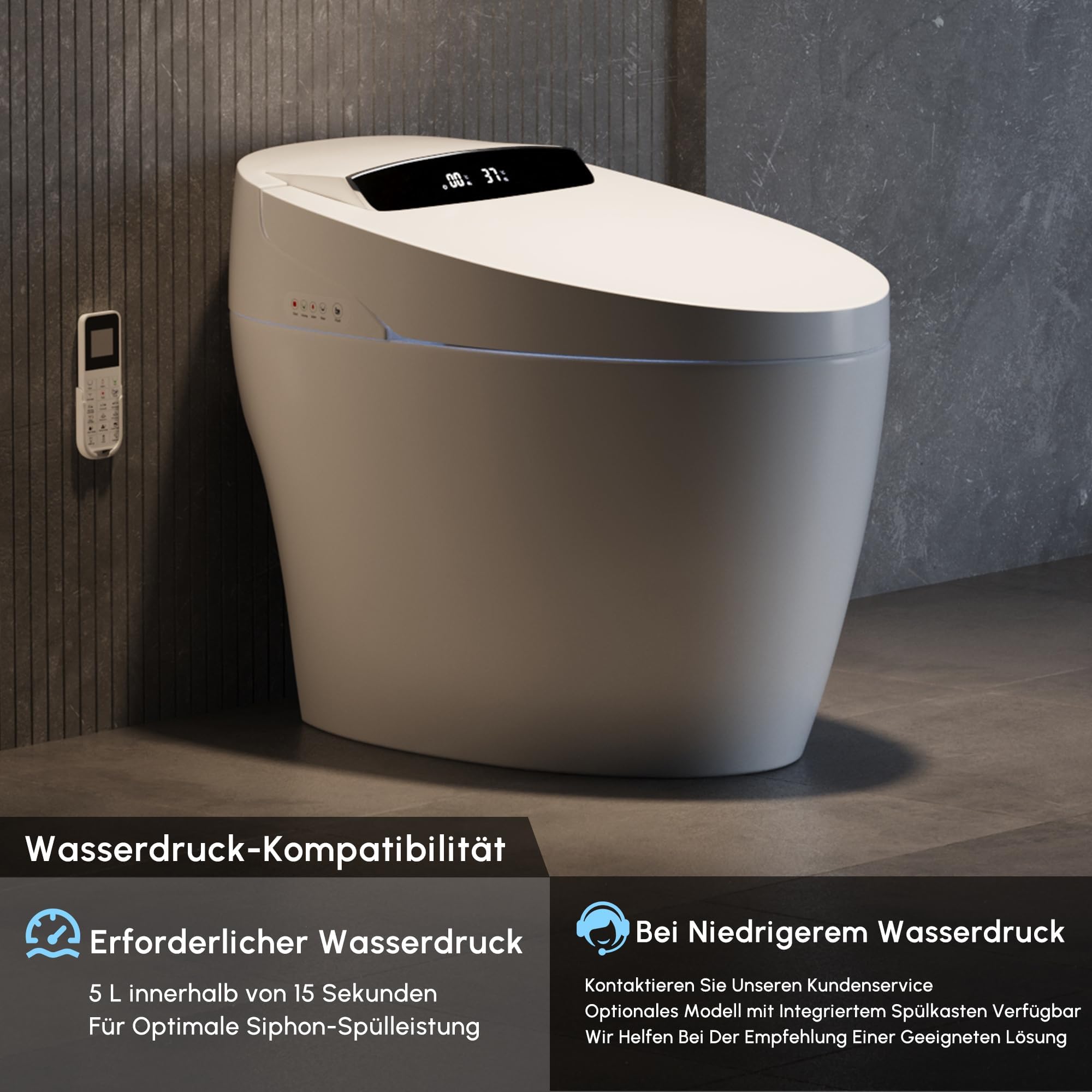 Homary Japanische Toilette Tanklos, Dusch WC mit Bidet Funktion, Standard Halbautomatische, Manuelle Deckelöffnung, Automatische Spülung, Sitzheizung, Horizontaler Abgang, J021123584 9