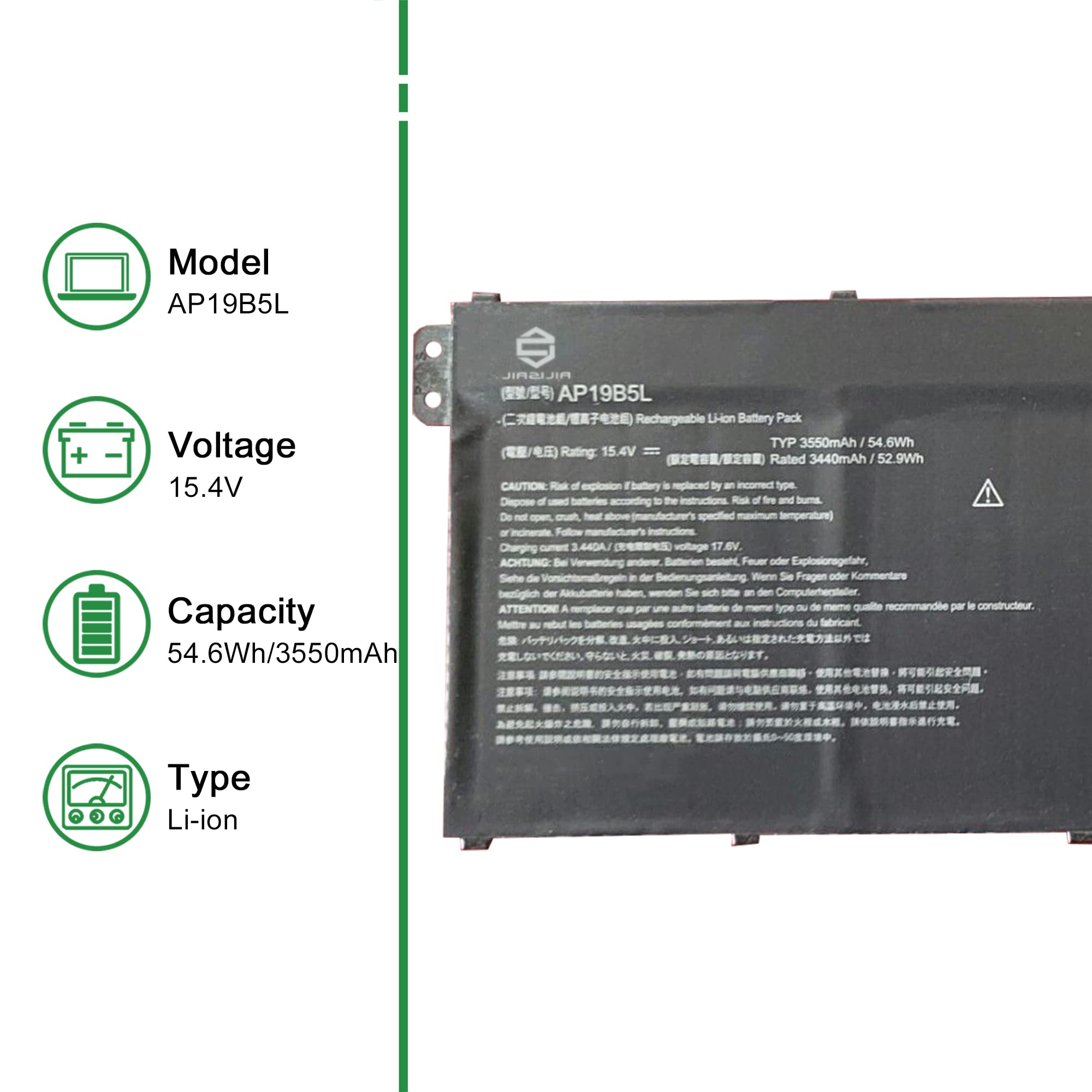 Condition photo showing New/Like New for jiazijia ap19b5l laptop battery replacement for acer aspire 5 a515-43 a515-43g a515-52 a515-52g seri