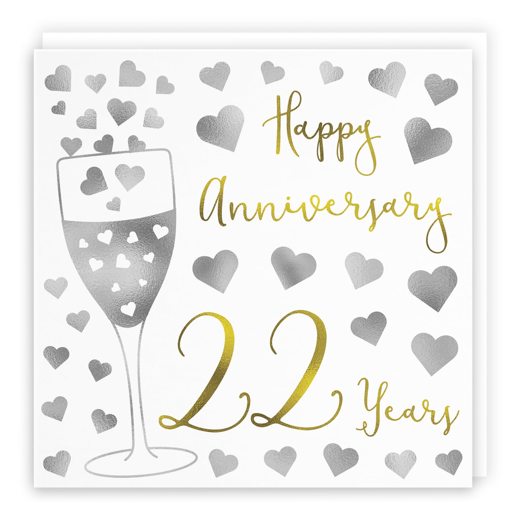 Hunts England - 22nd Wedding Anniversary Card - Happy Anniversary - 22 Years - Silver Hearts Collection - For Couples, Friends, Him, Her