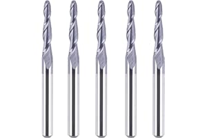 SpeTool 5Pc/Pack 1.0mm Cutting Radius(2.0mm Diameter) Tapered Ball Nose End Mill 1/8 Shank Radius with TiAlN Coated CNC Route